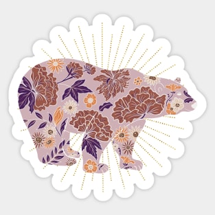 Brown bear silhouette and vintage flowers Sticker